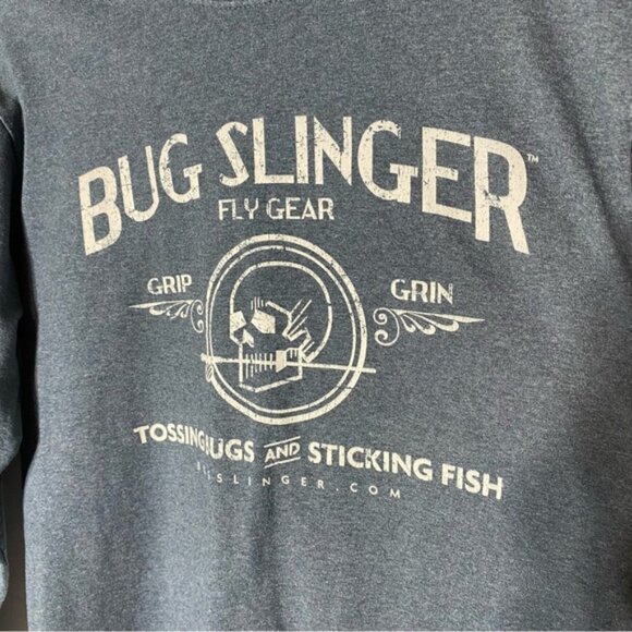 Bug Slinger Fly Gear Blue Long Sleeve Crew Neck T Shirt M - Picture 3 of 13